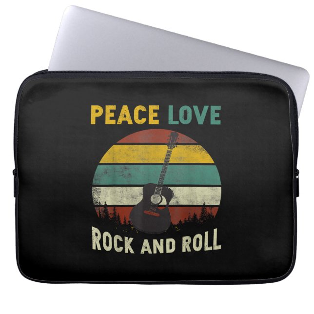 Peace Love & Rock & Roll Guitar Player Guitarist V Laptop Sleeve (Front)
