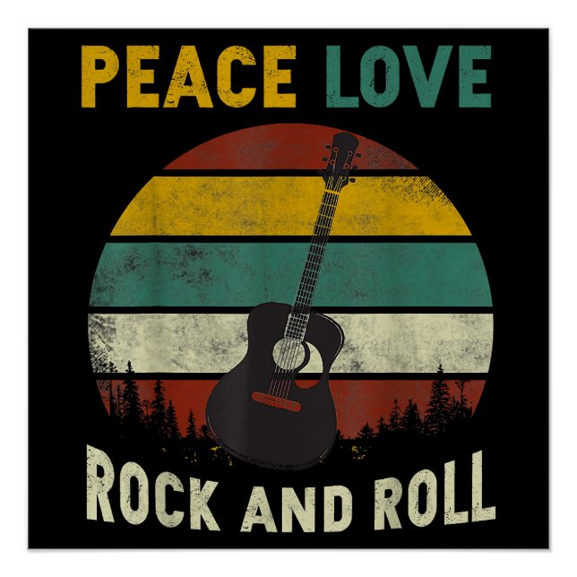 Peace Love & Rock & Roll Guitar Player Guitarist V Poster (Front)