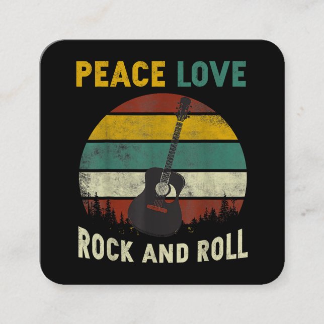 Peace Love & Rock & Roll Guitar Player Guitarist V Square Business Card (Front)