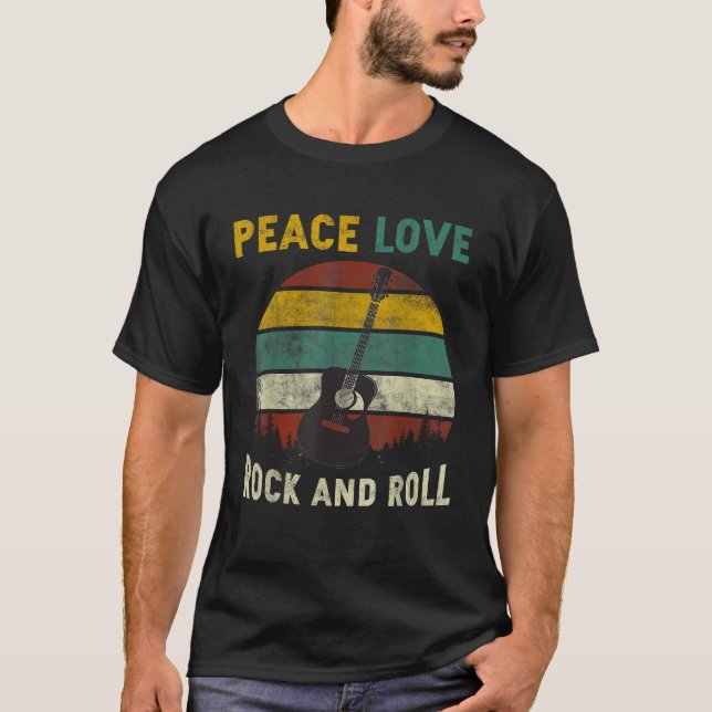 Peace Love Rock Roll Guitar Player Guitarist Vinta T-Shirt (Front)