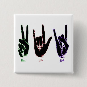 Peace Love Rock Sign Language Square Button