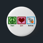 Peace Love Rockets 6 Cm Round Badge<br><div class="desc">A peace sign,  heart,  and a rocketship. A great gift for someone who loves space and astronauts.</div>