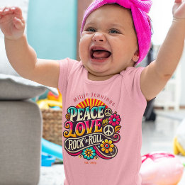 Peace Love RocknRoll Retro 70s Vintage Psychedelic Baby Bodysuit