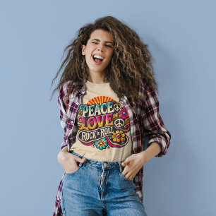 Peace Love RocknRoll Retro 70s Vintage Psychedelic T-Shirt