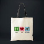 Peace Love Rottweilers Tote Bag<br><div class="desc">Peace Love Rottweilers. A cute Rottweiler dog owner gift featuring a peace sign,  heart,  and a cool dog.</div>