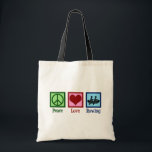Peace Love Rowing Team Cute Crew Rowers Tote Bag<br><div class="desc">Peace Love Rowing Team. A cool rower gift for someone who rows as a sport with a sports crew.</div>