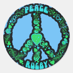 Peace love Rugby Classic Round Sticker