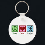 Peace Love Rugby Key Ring<br><div class="desc">Peace Love Rugby. A cool rugby sports team gift for a player with a football league or union.</div>