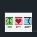 Peace Love Rugby Team Christmas Holiday Card<br><div class="desc">Peace Love Rugby Christmas cards. A cool rugby sports team holiday card for a player with a football league or union.</div>