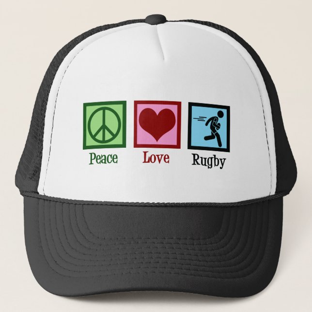 Peace Love Rugby Trucker Hat (Front)