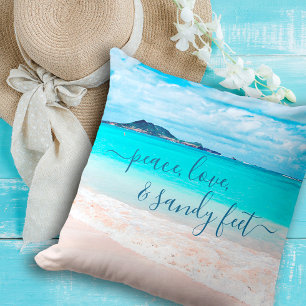 Peace Love Sandy Feet Hawaii Tropical Beach Photo Cushion