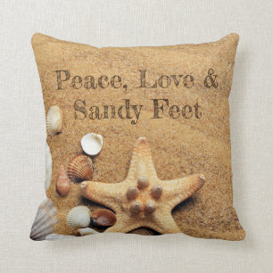 Peace, Love & Sandy Feet Throw Pillow