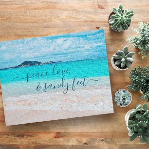 Peace Love Sandy Feet Tropical Hawaii Beach Photo Jigsaw Puzzle