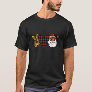 peace love santa leopard buffalo plaid christmas 2 T-Shirt