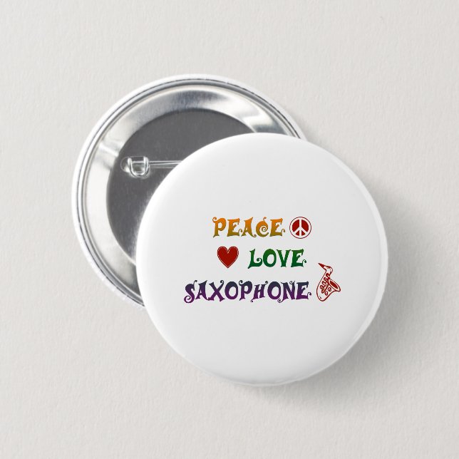 Peace Love Saxophone rainbow 6 Cm Round Badge (Front & Back)