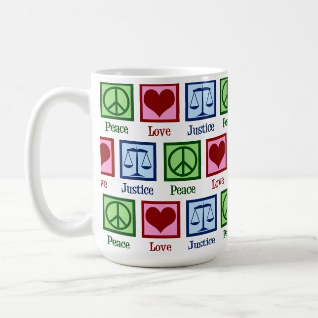 Peace Love Scales of Justice Cute Lawyer Judge Coffee Mug (Left)