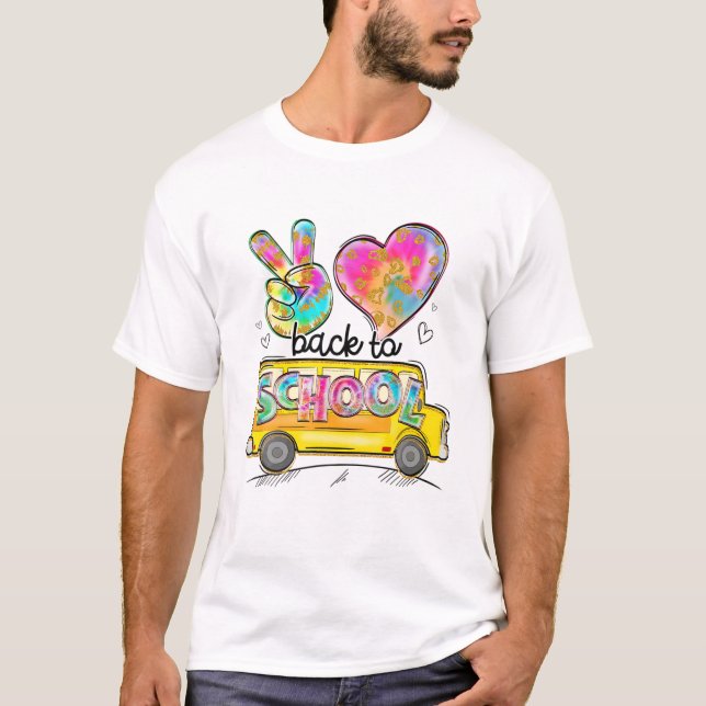Peace Love School Bus Driver Cute Back To School T T-Shirt (Front)
