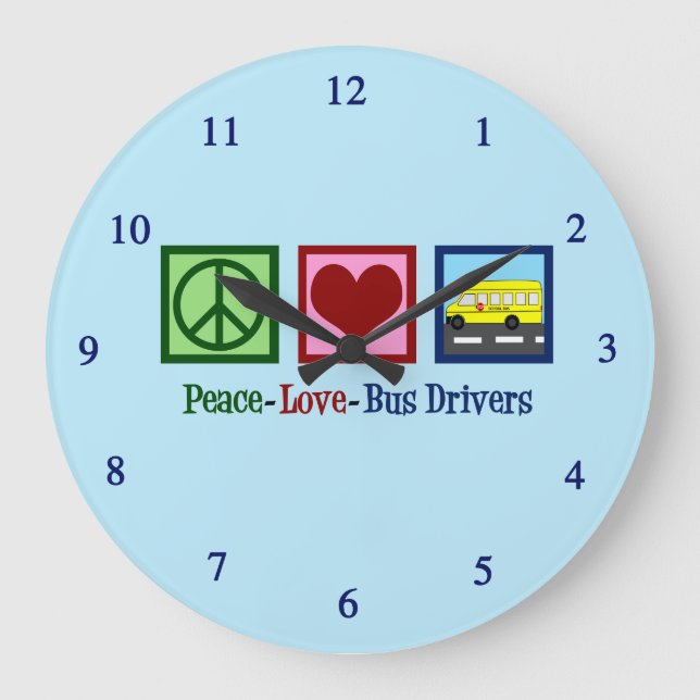 Peace Love School Bus Driver Large Clock (Front)