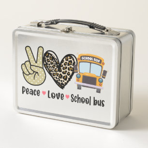 Peace, Love, School Bus Metal Lunch Box