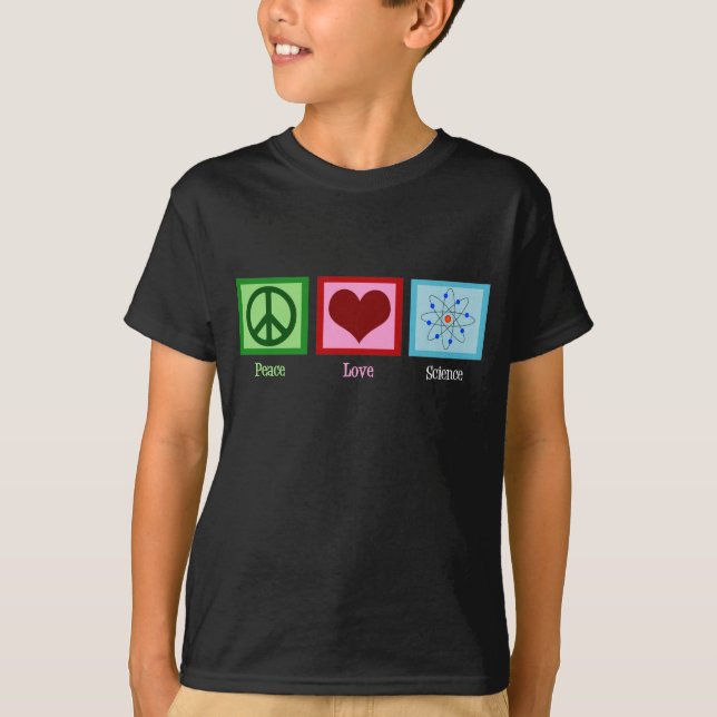 Peace Love Science Atom Model Kids T-Shirt (Front)