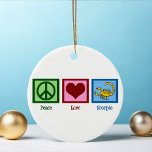 Peace Love Scorpio Astrology Sign Christmas Ceramic Ornament<br><div class="desc">A peace sign,  heart,  and a scorpion to symbolise the astrological sign Scorpio. A cute birthday gift for someone born between October 23 and November 21.</div>