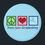 Peace Love Scrapbooking Magnet<br><div class="desc">Peace Love Scrapbooking. A beautiful scrapbooker gift with a pretty peace sign,  heart,  and cute pair of scissors perfect for designing and crafting a scrapbook of photos and memories.</div>