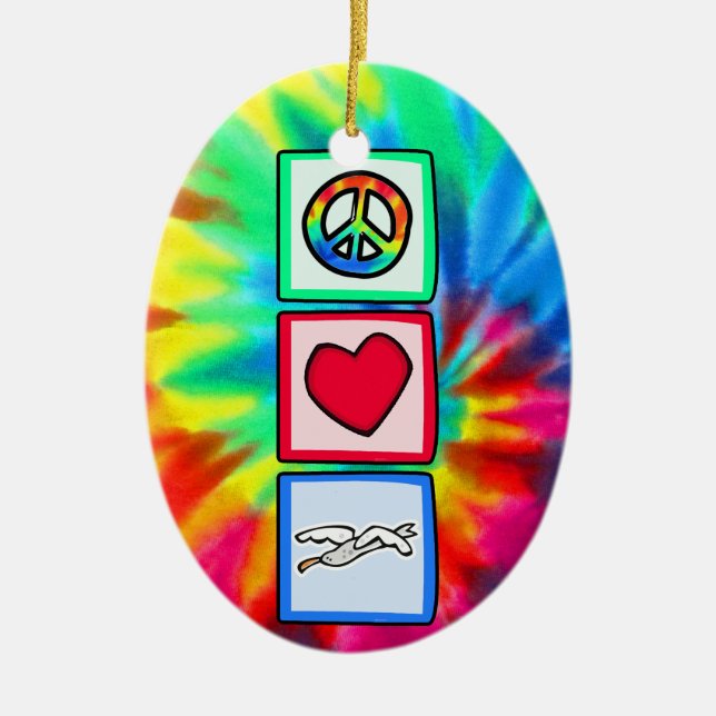 Peace, Love, Seagulls Ceramic Ornament (Front)