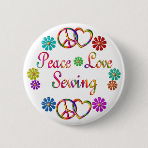 PEACE LOVE SEWING 6 CM ROUND BADGE