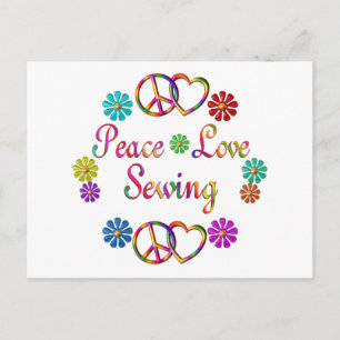 PEACE LOVE SEWING POSTCARD