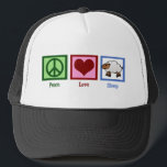 Peace Love Sheep Trucker Hat<br><div class="desc">A pretty sheep design for a farm girl. A peace sign,  heart,  and a cute baby sheep. Baa!</div>