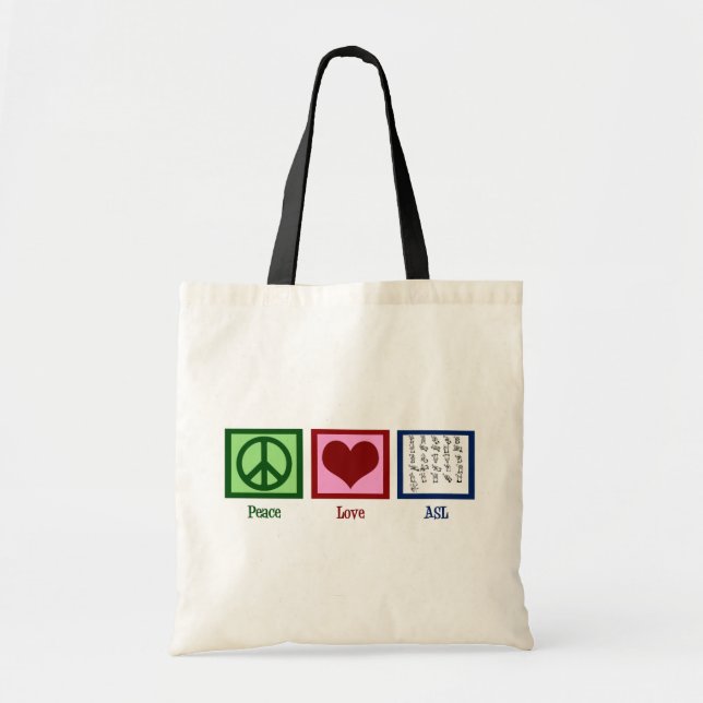 Peace Love Sign Language Tote Bag (Front)