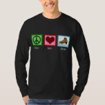 Peace Love Skate T-Shirt<br><div class="desc">A peace sign,  heart,  and a pretty ice skate on a black shirt for those who love skating.</div>