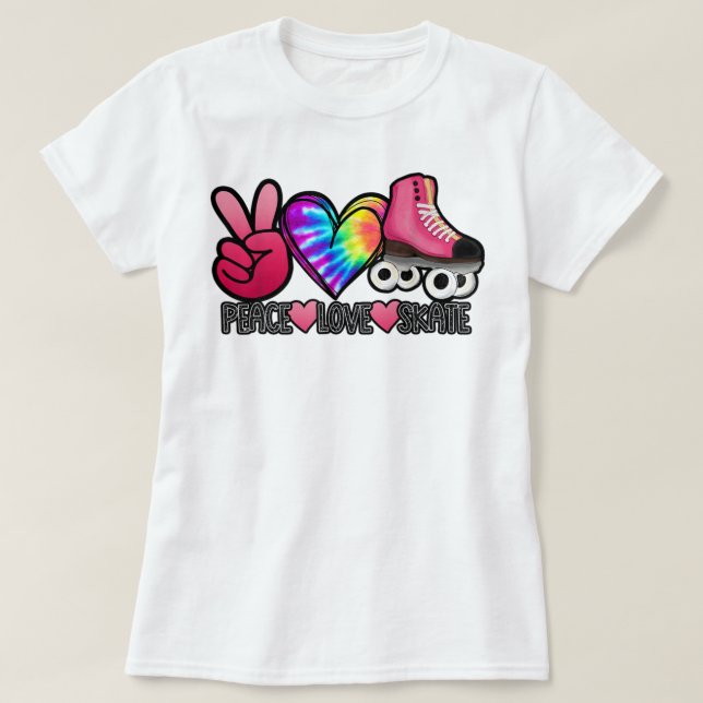 Peace Love Skate - Tie Dye Roller Skater Heart Ska T-Shirt (Design Front)