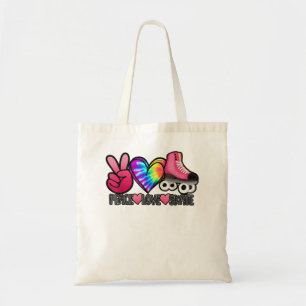 Peace Love Skate - Tie Dye Roller Skater Heart Ska Tote Bag