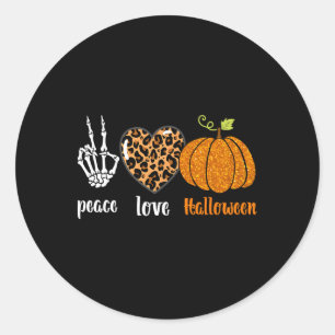 Peace Love Skeleton Fall Pumpkin Leopard Halloween Classic Round Sticker