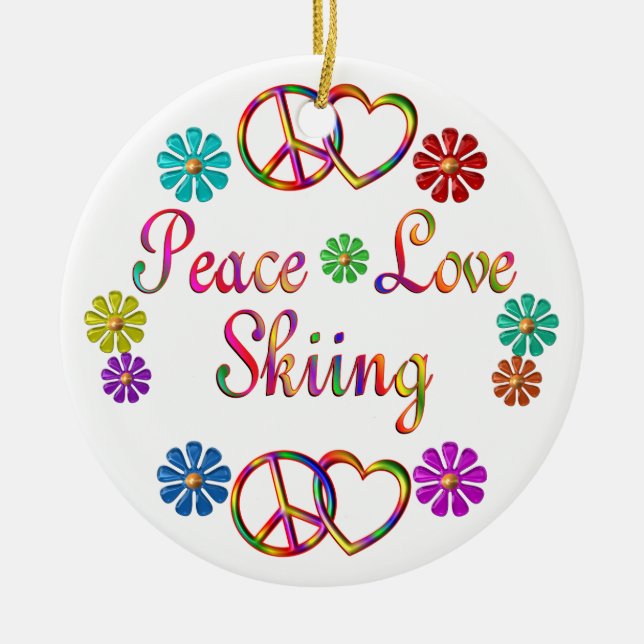 PEACE LOVE SKIING CERAMIC TREE DECORATION (Front)