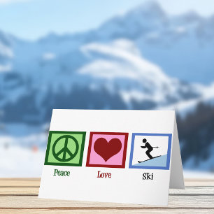 Peace Love Skiing Holiday Ski Lodge Card