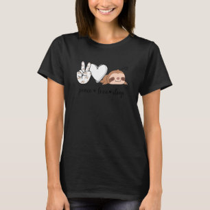 Peace Love Sleep Peace Hand Sign Sleep Sloth   T-Shirt