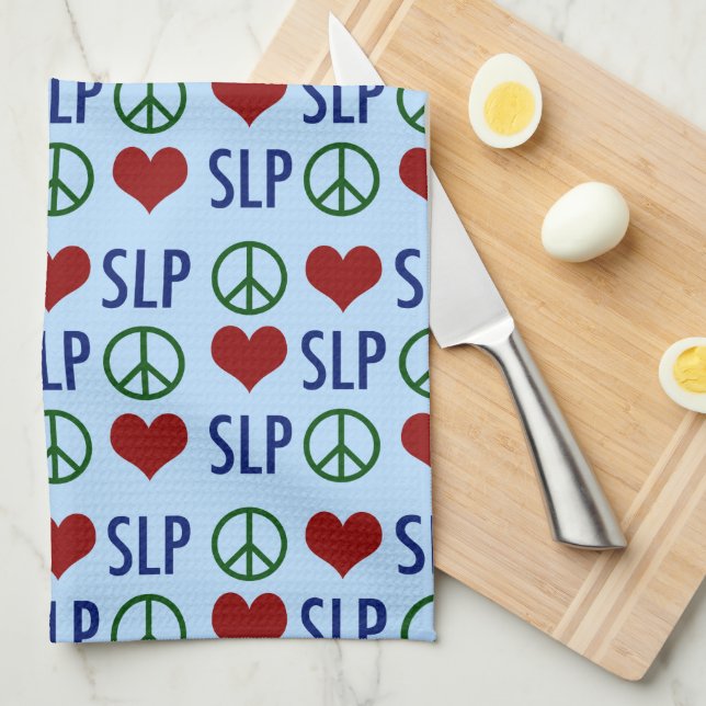 Peace Love SLP Speech Language Pathology Tea Towel (Quarter Fold)