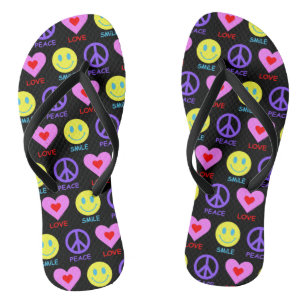 Peace Love Smile Pattern Thongs