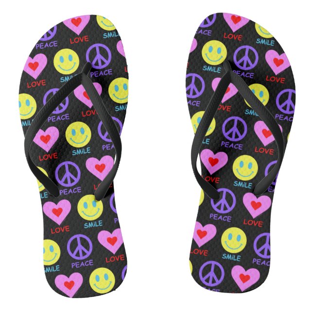 Peace Love Smile Pattern Thongs (Footbed)