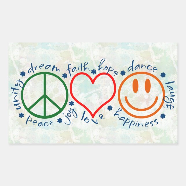 Peace Love Smile Rectangular Sticker (Front)