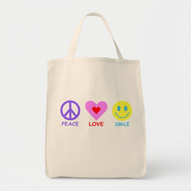 Peace Love Smile Tote Bag (Front)