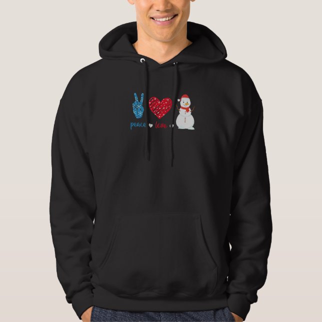 Peace Love Snowman Leopard Heart Santa Hat  Christ Hoodie (Front)