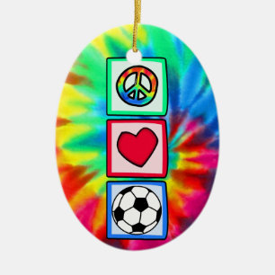 Peace, Love, Soccer Ceramic Tree Decoration