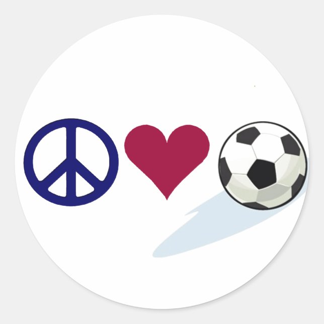 peace - love - soccer classic round sticker (Front)
