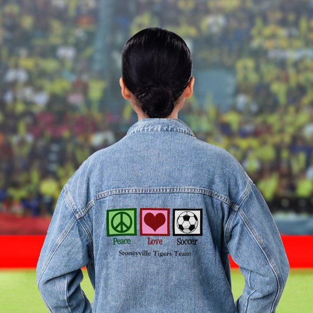Peace Love Soccer Cute Custom Team Denim Jacket (Creator Uploaded)