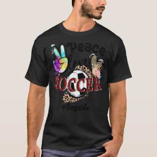 Peace Love Soccer Gaga Life Mum Grandma Leopard T-Shirt