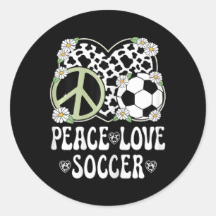 Peace Love Soccer Lover Cow Print Women Girls Cute Classic Round Sticker
