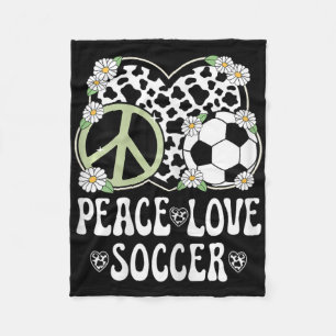 Peace Love Soccer Lover Cow Print Women Girls Cute Fleece Blanket